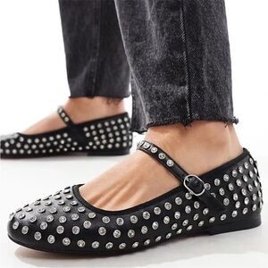 House of Harlow 1960 Flashy Studded Black Mary Jane Ballet Flats